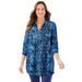 Plus Size Women's Breezeway Half-Zip Tunic by Catherines in Blue Tonal Patchwork (Size 3X)