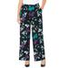 Plus Size Women's AnyWear Wide Leg Pant by Catherines in Black Leaf Floral (Size 3X)