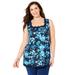 Plus Size Women's Square-Neck Lace Trim Tank by Catherines in Navy Watercolor Floral (Size 6X)