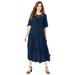 Plus Size Women's Crochet-Yoke Crinkle Dress by Roaman's in Navy (Size 30 W)