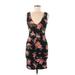 Ambiance Casual Dress - Bodycon V-Neck Sleeveless: Black Floral Dresses - Women's Size Medium