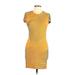 Torn by Ronny Kobo Casual Dress - Bodycon Crew Neck Short sleeves: Yellow Print Dresses - Women's Size Large