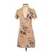 Love & Other Things Casual Dress - Shift V-Neck Short sleeves: Tan Floral Dresses - Women's Size X-Small