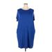 Sugar Lips Casual Dress - Shift Crew Neck Short sleeves: Blue Print Dresses - Women's Size 2X