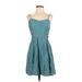 Forever 21 Casual Dress - A-Line V Neck Sleeveless: Teal Print Dresses - Women's Size Small