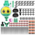 Plant Watering Drip Irrigation Kit DIY Watering System with Electronic Automatic Irrigation Timer Nozzles Misters Drippers 30 Meters Tubing for Garden Lawn Patio