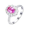 Womens Engagement Ring, Sapphire Ring 18K White Gold Flower 1 0.8CT VVS Pink Oval Lab Sapphire with H Diamond Halo Channel V 1/2 Valentine