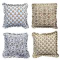 Trade Star Beautiful Hand Block Print Cushion Cover with Soft Frills 100% Cotton Set of 4 Decorative Cushion Cover Indian Traditional Designer Ruffle Pillow Cover Set for Home Decor