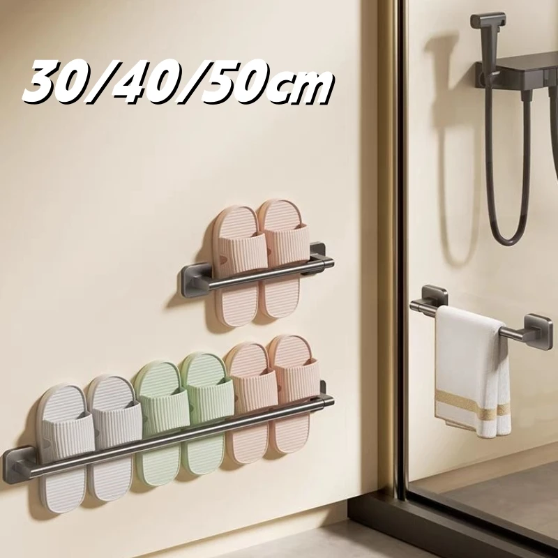 Porte-serviettes de salle de bain en acier inoxydable, porte-pantoufles, barre à serviettes sans trous, organisateur d'étagère de salle de bain, supports de rangement de cuisine