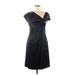 Tommy Hilfiger Cocktail Dress - A-Line V-Neck Short sleeves: Black Print Dresses - Women's Size 8