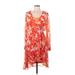 Calvin Klein Casual Dress - Wrap V Neck Long sleeves: Orange Print Dresses - Women's Size 10