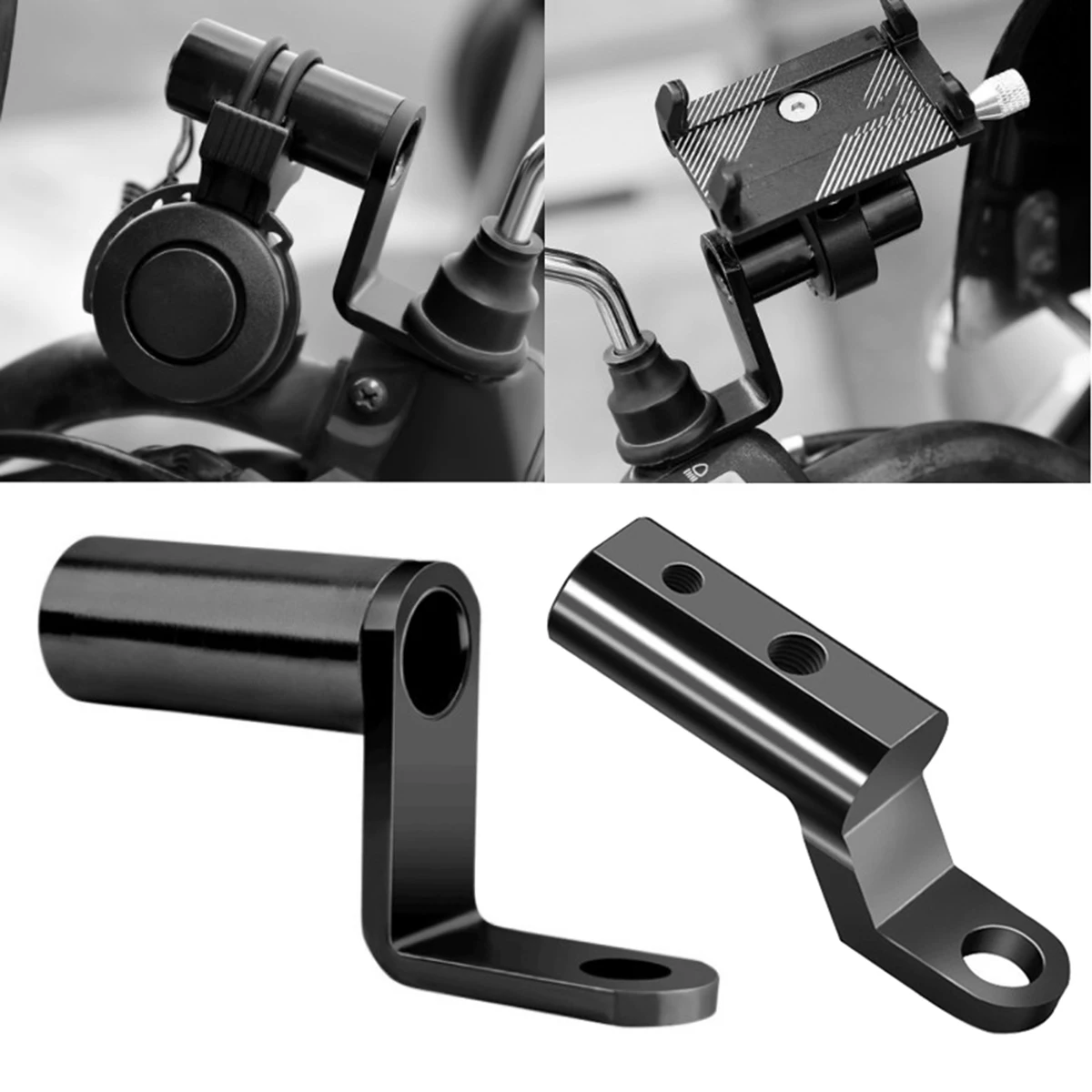 Supporto per telefono per moto Supporto per manubrio Supporto per cellulare Supporto per specchietto retrovisore Staffa di estensione Morsetto universale in lega di alluminio
