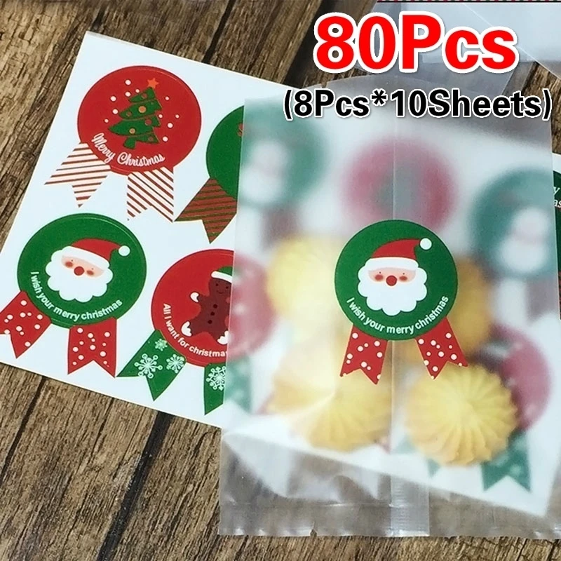80 teile/satz Weihnachten Label Papier Aufkleber Paket Versiegelung Aufkleber für Cookie Süßigkeiten Nüsse Paket Weihnachten Baum Schneemann Geschenk