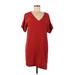 Madewell Casual Dress - Shift V Neck Short sleeves: Red Solid Dresses - Women's Size Medium