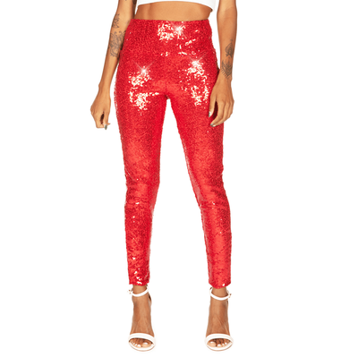 Red Sequin High Waisted Leggings