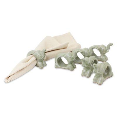 'Elephant Hello' (set of 6) - Hand Made Celadon Ceramic Napkin Rings