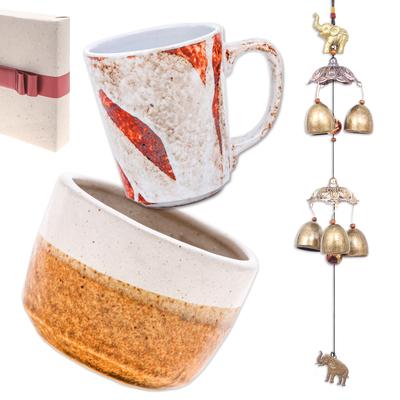 Home Sweet Home,'Curated Gift Set with Wind Chime and Ceramic Planter & Mug'