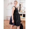 Short, Dual Fabric Sleeveless Dress for Maternity black