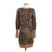 Ann Taylor LOFT Casual Dress - Sweater Dress High Neck 3/4 sleeves: Tan Print Dresses - Women's Size Small Petite