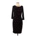 CATHERINE Catherine Malandrino Casual Dress - Sheath Scoop Neck 3/4 sleeves: Black Polka Dots Dresses - Women's Size Medium