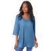 Plus Size Women's Lace V-Neck Ultrasmooth® Fabric Top by Roaman's in Dusty Indigo (Size 18/20)