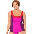 Plus Size Women's Chlorine-Resistant Square Neck Color Block Tankini Top by Swimsuits For All in Warm Colorblock (Size 14)