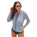 Plus Size Women's Chlorine-Resistant Zip Hoodie by Swimsuits For All in Navy Stripe (Size 14)