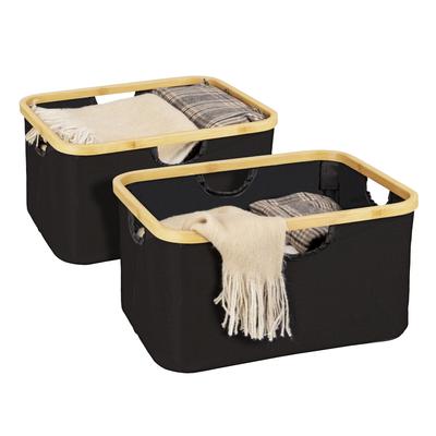 Wäschekorb WENKO "Modell Ecori", schwarz (rahmen : natur, korb: schwarz), B:40cm H:21,5cm T:33cm, Bambus, Polyester, Wäschesammler, Aufbewahrungskörbe, recyceltes Polyester mit Bambusrahmen Image