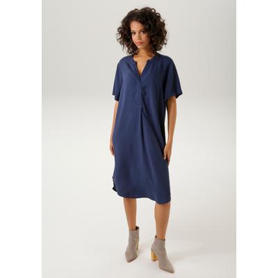 Blusenkleid ANISTON CASUAL, Damen, Gr. 46, N-Gr, blau (marine), Web, Obermaterial: 100% Viskose, unifarben, modisch, lässig geschnitten kniebedeckend, V-Ausschnitt, Kurzarm, Kleider, in trendigen Farben, Topseller Image
