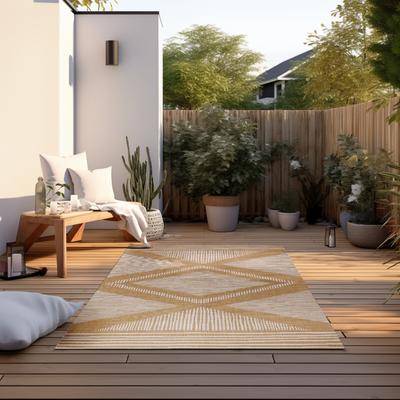 Teppich ELLE DECORATION "Rhombus, In- und Outdoor", gelb (ocker), B:120cm H:5mm L:170cm, Polypropylen, Teppiche, Flachgewebe, In-& Outdoor, Modern, Wendeteppich, Balkon, Wohnzimmer Image