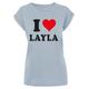 T-Shirt MERCHCODE "Damen Ladies I Love Layla T-Shirt" Gr. S, blau (oceanblue) Herren Shirts T-Shirts