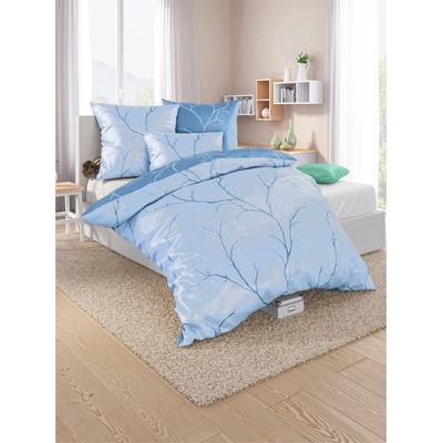 Wendebettwäsche WÄSCHEPUR Gr. 5, blau (mittelblau, bedruckt), B/L: 135cm x 200cm, 2-teilige Garnitur St., 2-teilige Garnitur St., Mako-Satin, B/L: 40cm x 80cm, Mako-Satin, 100% Baumwolle, Bettwäsche Image