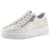 Plateausneaker RIEKER, Damen, Gr. 38, weiß (sanftes weiß metallic), Lederimitat, used, metallic, sportlich, Schuhe, Sneaker, Slip-On Sneaker, Slipper mit Schaftrandpolster, Topseller