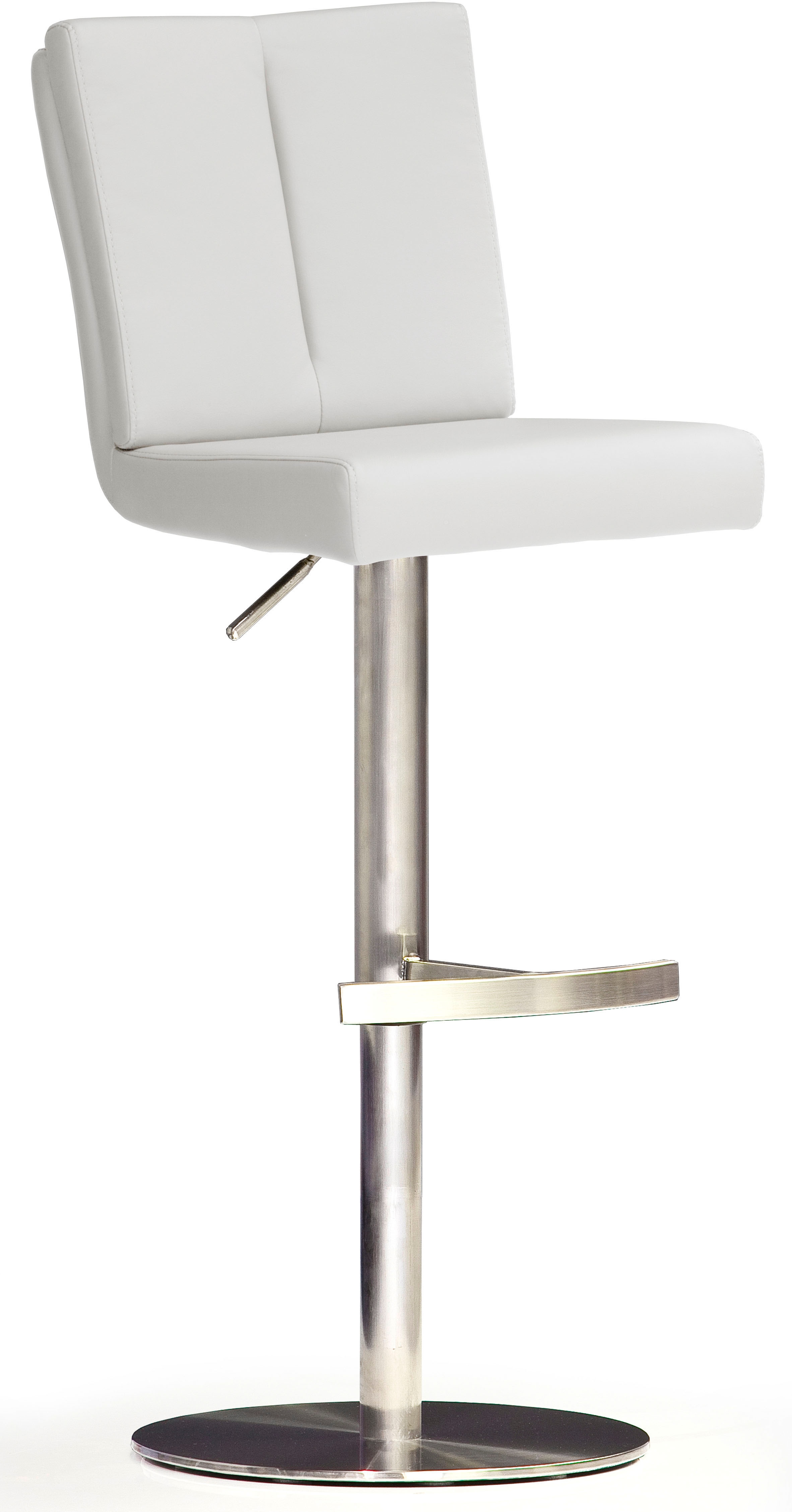 Bistrostuhl MCA FURNITURE "BARBECOOL Barhocker Bistrostuhl Tresenhocker", weiß (weiß, edelstahl gebürstet), B:42cm H:89cm T:53cm, Kunstleder, Stühle, Bistrostuhl, mit Rückenlehne, Bodenplatte rund, 180drehbar, Sitzhöhe von 56-81 cm