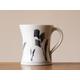 White Handmade Pottery Mug with Black Leaf Decoration #5