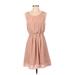 Forever 21 Contemporary Casual Dress - Mini Scoop Neck Sleeveless: Tan Print Dresses - Women's Size Small