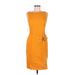 David Meister Casual Dress - Sheath High Neck Sleeveless: Orange Print Dresses - Women's Size 6