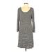 Heart & Hips Casual Dress - A-Line Scoop Neck 3/4 sleeves: Gray Print Dresses - Women's Size Large
