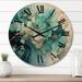 Designart "Teal Gold Abstract Fractal Mystic Mirage I" Modern Oversized Wood Wall Clock