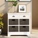 Rustic Storage Cabinet with 2 Drawers & 4 Classic Fabric Basket, Sideboard for Entryway/Kitchen/Dining Room/Living Room, White