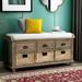 Rustic Storage Bench with 3 Drawers and 3 Rattan Baskets, Shoe Bench for Living Room, Entryway, White Washed