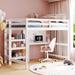 Full Size Wood Loft Bed with Desk and Writing Board, Bed with Shelves, Wood Slats and Guardrails