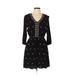 Xhilaration Casual Dress - Mini V-Neck 3/4 sleeves: Black Dresses - Women's Size Large