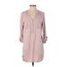 Express Casual Dress - Mini V Neck 3/4 sleeves: Pink Print Dresses - Women's Size P