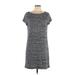 Ann Taylor LOFT Casual Dress - Mini Scoop Neck Short sleeves: Gray Dresses - Women's Size Large