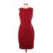 Calvin Klein Casual Dress - Sheath High Neck Sleeveless: Burgundy Plaid Dresses - Women's Size 4
