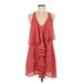Double Zero Casual Dress - Mini V Neck Sleeveless: Red Solid Dresses - Women's Size Medium