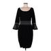 Nina Leonard Casual Dress - Sheath Boatneck 3/4 sleeves: Black Print Dresses - Women's Size Medium