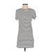 Alice + Olivia Casual Dress - Shift High Neck Short sleeves: Gray Stripes Dresses - Women's Size X-Small