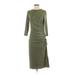 Banana Republic Casual Dress - Midi High Neck 3/4 sleeves: Green Solid Dresses - Women's Size P